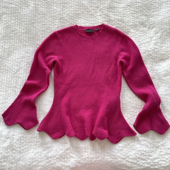 Ted Baker Bobbe London Peplum Sweater Pink Flared Top Cashmere Blend Womens S - Picture 10 of 14